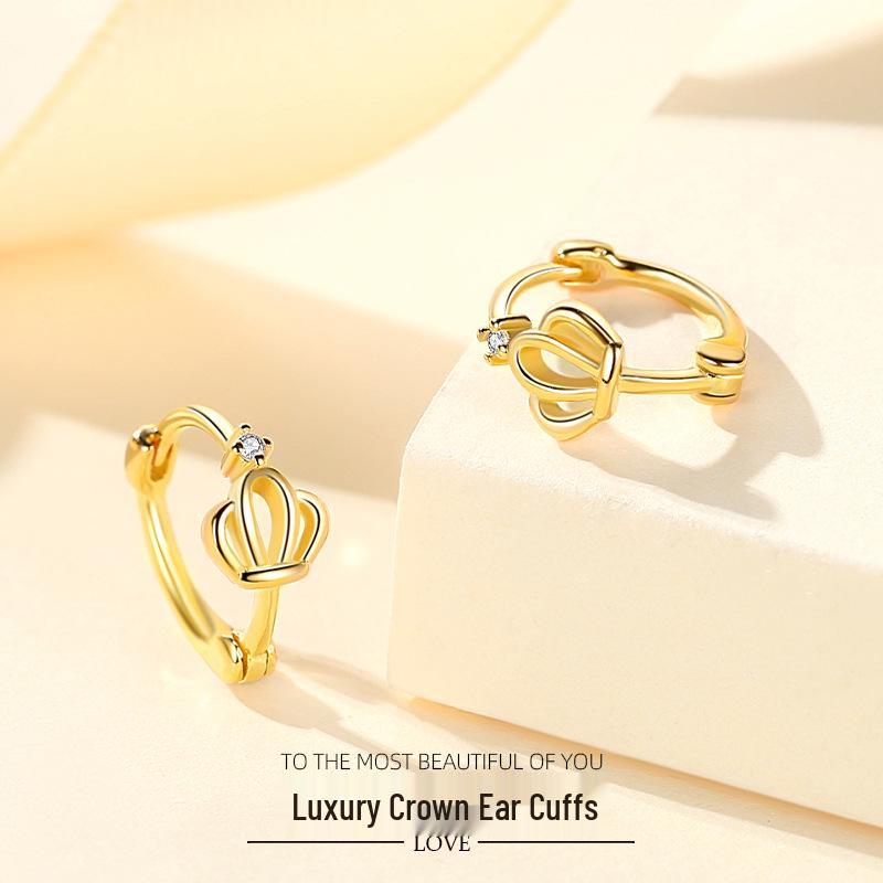 S925 Sterling Silver Crown Ear Cuffs - Trendy, Cold Style with European, American, Japanese, and Korean Versatile Temperament. E239 Gold
S925 Sterling Silver Crown Ear Cuffs - Trendy, Cold Style with European, American, Japanese, and Korean Versatile Temperament. E239 Gold