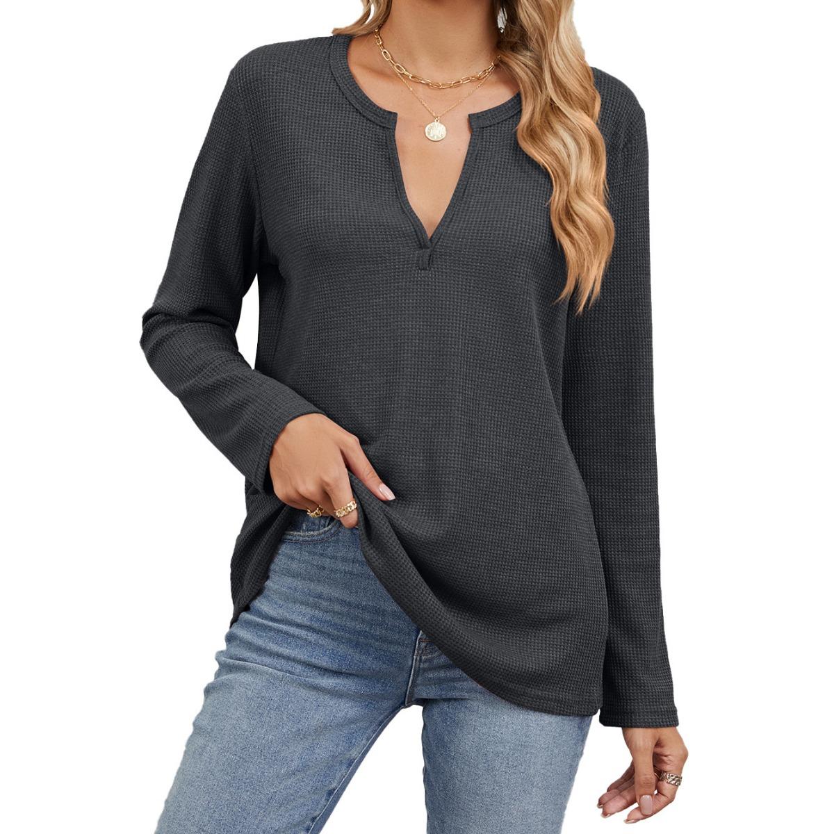 Spring Autumn Women s Casual Loose Solid V-neck Long Sleeve T-shirt Top For Cross-border Trade S темно серый
Spring Autumn Women s Casual Loose Solid V-neck Long Sleeve T-shirt Top For Cross-border Trade S темно серый
