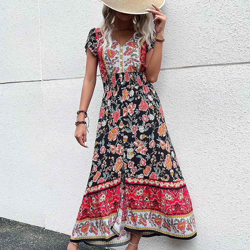 Summer Midi Length Skirt European And American V-Neck Ethnic Style Print Slit Dress XL чорний
Summer Midi Length Skirt European And American V-Neck Ethnic Style Print Slit Dress XL чорний