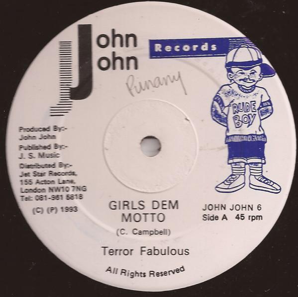 12inch Record TERROR FABULOUS - Girls Dem Motto JohnJohn6 John John Recor 1993 UK Reggae, Ska & Dub Used
12inch Record TERROR FABULOUS - Girls Dem Motto JohnJohn6 John John Recor 1993 UK Reggae, Ska & Dub Used