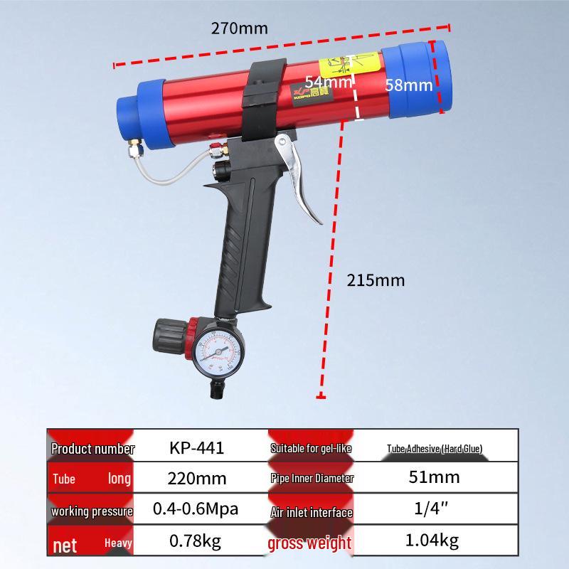 Gaobao Pneumatic Adjustable Speed Caulking Gun for Doors and Windows with Gauge and Cylinder - Silicone and Hard Glue Compatibility.
Gaobao Pneumatic Adjustable Speed Caulking Gun for Doors and Windows with Gauge and Cylinder - Silicone and Hard Glue Compatibility.