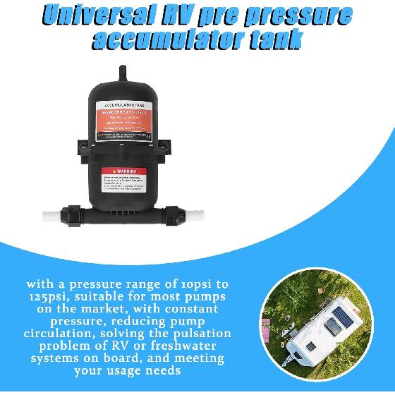 0.75L Pre-Pressurized Accumulator Tank, 125PSI Maximum Pressure with 1/2” MNPT Port, Reduces Pump Cycling for RV, Boat, Camper Water Systems
0.75L Pre-Pressurized Accumulator Tank, 125PSI Maximum Pressure with 1/2” MNPT Port, Reduces Pump Cycling for RV, Boat, Camper Water Systems