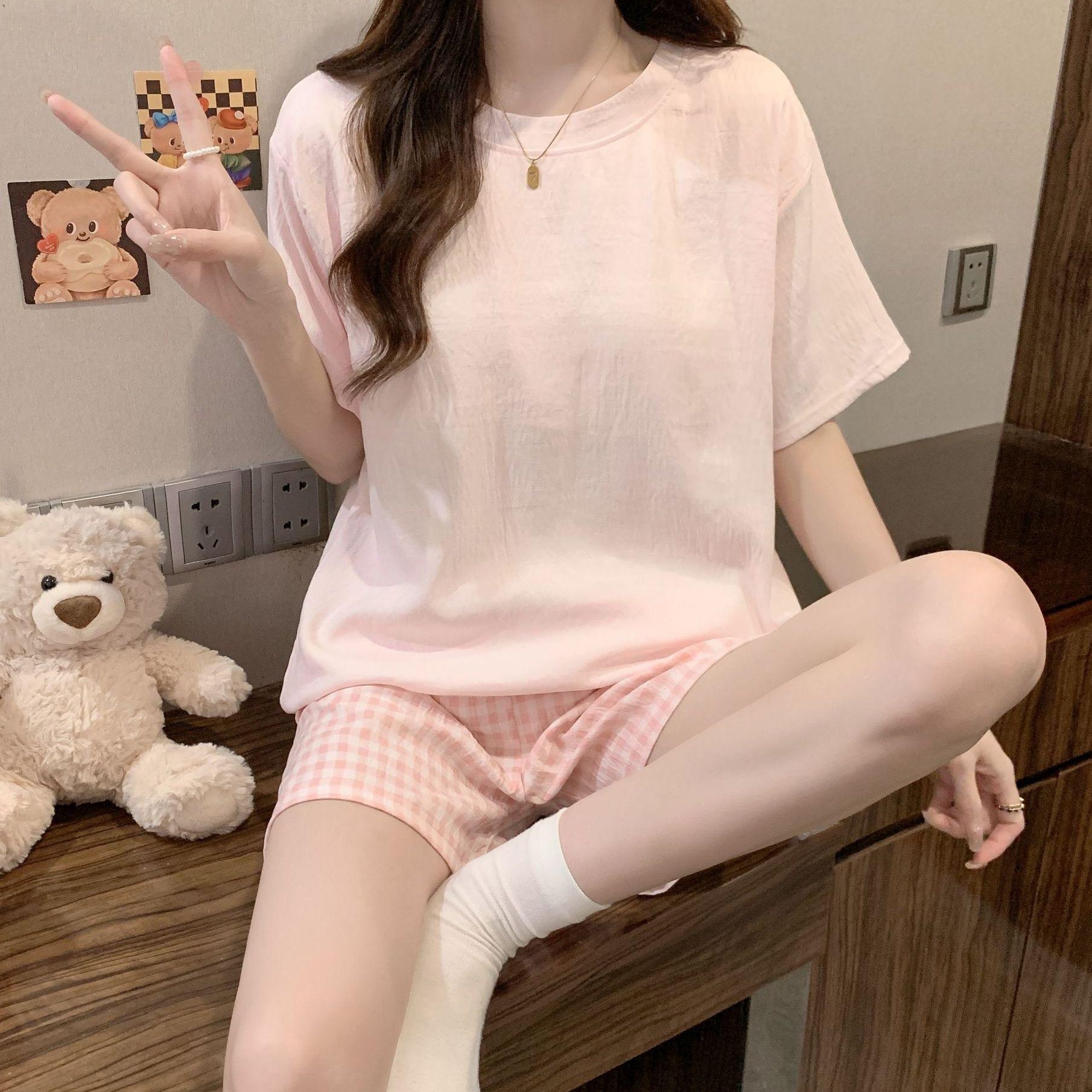 Summer pajamas women s cloud cotton short-sleeved shorts with chest pads round neck loungewear cute girl dopamine suit XXL
Summer pajamas women s cloud cotton short-sleeved shorts with chest pads round neck loungewear cute girl dopamine suit XXL