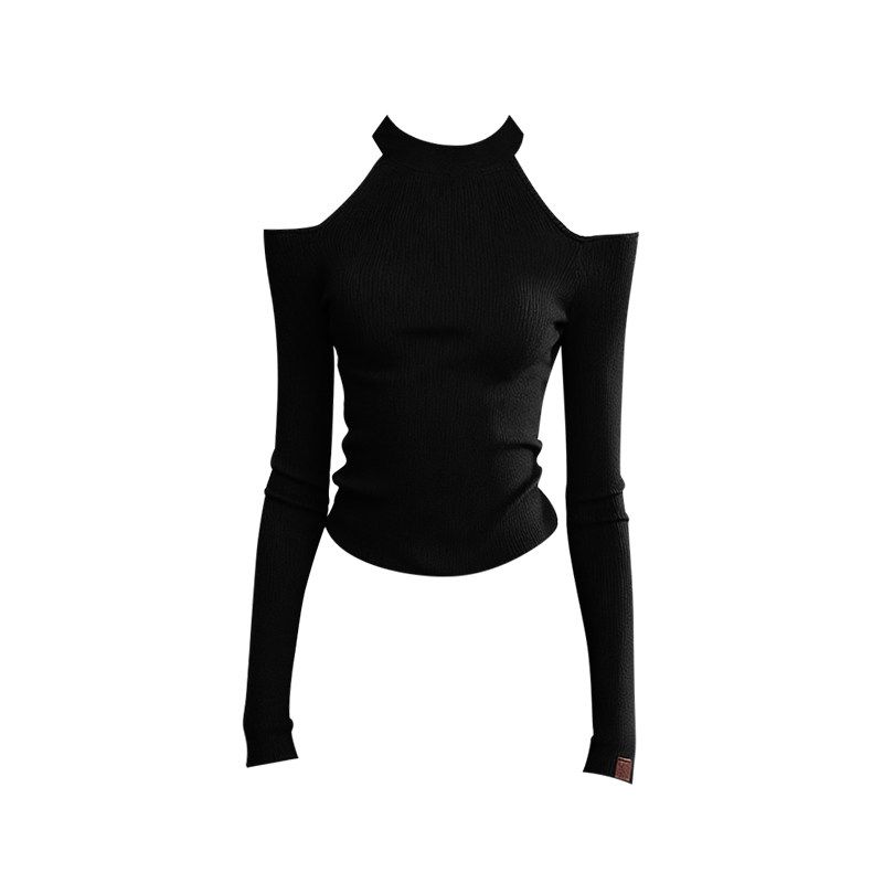 Black Off-Shoulder Halter Neck Slim-Fit Long-Sleeve T-Shirt for Women, Spring Sweet and Spicy Chic Style, Fitted Short Knit Top Black L
Black Off-Shoulder Halter Neck Slim-Fit Long-Sleeve T-Shirt for Women, Spring Sweet and Spicy Chic Style, Fitted Short Knit Top Black L