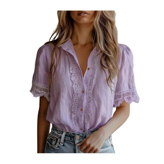 Women Shirt Lapel Short Sleeve Lace Splicing Shirt Tops Pure Color Loose Fit Casual Shirt Daily Wear L світло-фіолетового кольору
Women Shirt Lapel Short Sleeve Lace Splicing Shirt Tops Pure Color Loose Fit Casual Shirt Daily Wear L світло-фіолетового кольору