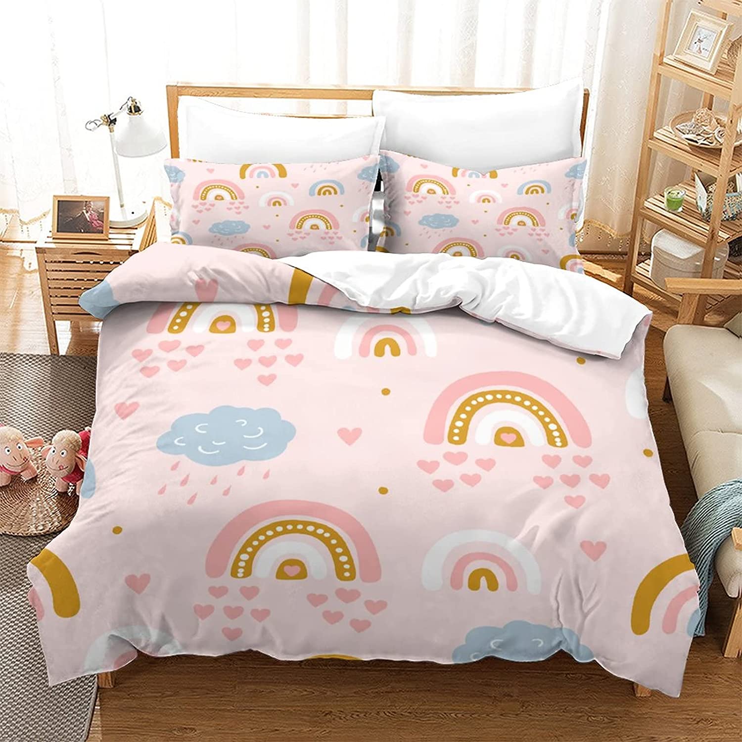 Rainbow Duvet Cover Set Heart Love Bedding Set Microfiber Colorful Rainbow Clouds Comforter Cover Twin King Size For Kids Girls 140x210cm 2pcs
Rainbow Duvet Cover Set Heart Love Bedding Set Microfiber Colorful Rainbow Clouds Comforter Cover Twin King Size For Kids Girls 140x210cm 2pcs