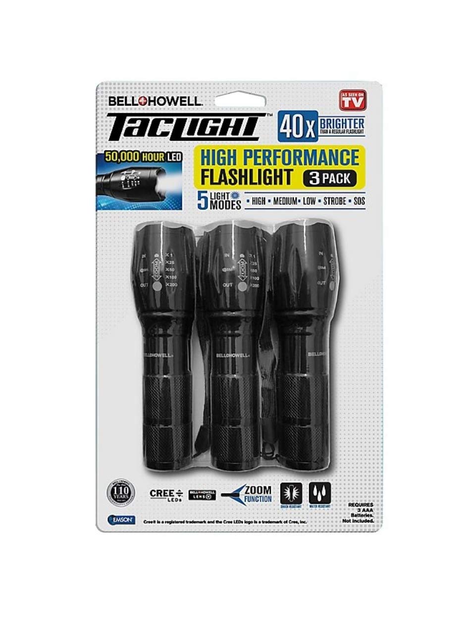 Bell Howell Taclight High Performance 5 200x Zoom & 3-Pack Flashlights, Black, Modes,
Bell Howell Taclight High Performance 5 200x Zoom & 3-Pack Flashlights, Black, Modes,