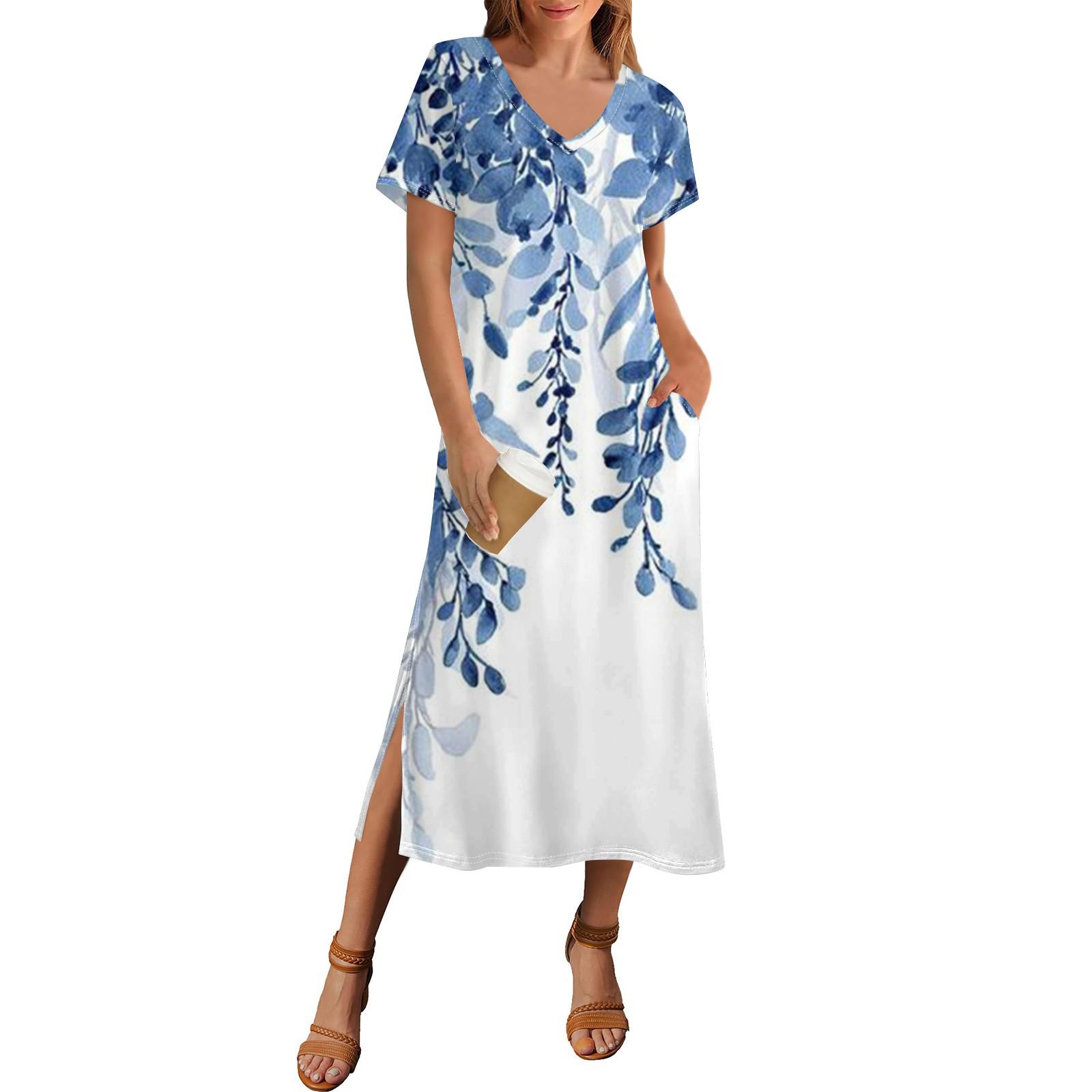 Women s Summer Floral Print Dress Short Sleeve Beach Dress With Pocket Casual V-neck Hem Side Slit Dress L синій
Women s Summer Floral Print Dress Short Sleeve Beach Dress With Pocket Casual V-neck Hem Side Slit Dress L синій
