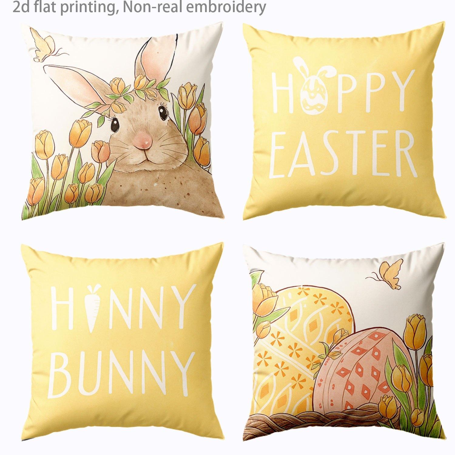 4pcs Square Pillow Cover Set, Cozy and Cute Easter Style with Bunny, Tulips, and Eggs for Festive Atmosphere, 2D Printed, Hand Washable 4pcs
4pcs Square Pillow Cover Set, Cozy and Cute Easter Style with Bunny, Tulips, and Eggs for Festive Atmosphere, 2D Printed, Hand Washable 4pcs