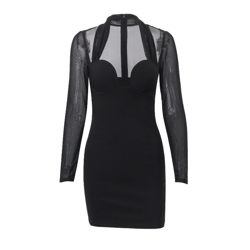 Fashion 2025 New Arrival Women s Clothing Fashion Sexy Lightly Mature Classy Temperament Mesh Long Sleeves Wrapped Chest Sheath Dress Black L
Fashion 2025 New Arrival Women s Clothing Fashion Sexy Lightly Mature Classy Temperament Mesh Long Sleeves Wrapped Chest Sheath Dress Black L