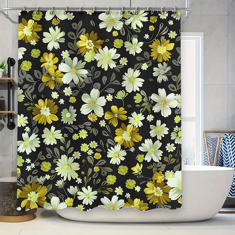 Floral Print Shower Curtain Waterproof Fabric Black Background Green White Flowers Bathroom Decor Modern Design Customizable Siz 90x180cm
Floral Print Shower Curtain Waterproof Fabric Black Background Green White Flowers Bathroom Decor Modern Design Customizable Siz 90x180cm