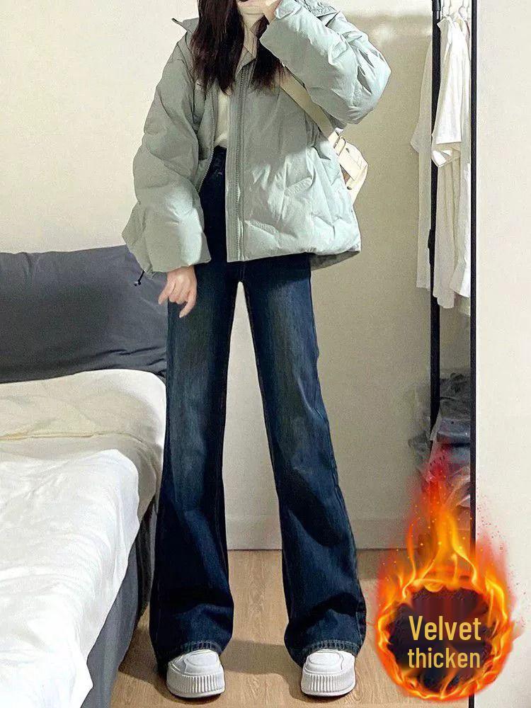 Ретро джинсы клеш с высокой талией, на флисовой подкладке, синие - Женские зимние облегающие брюки прямого кроя длиной до пола S синий
Ретро джинсы клеш с высокой талией, на флисовой подкладке, синие - Женские зимние облегающие брюки прямого кроя длиной до пола S синий