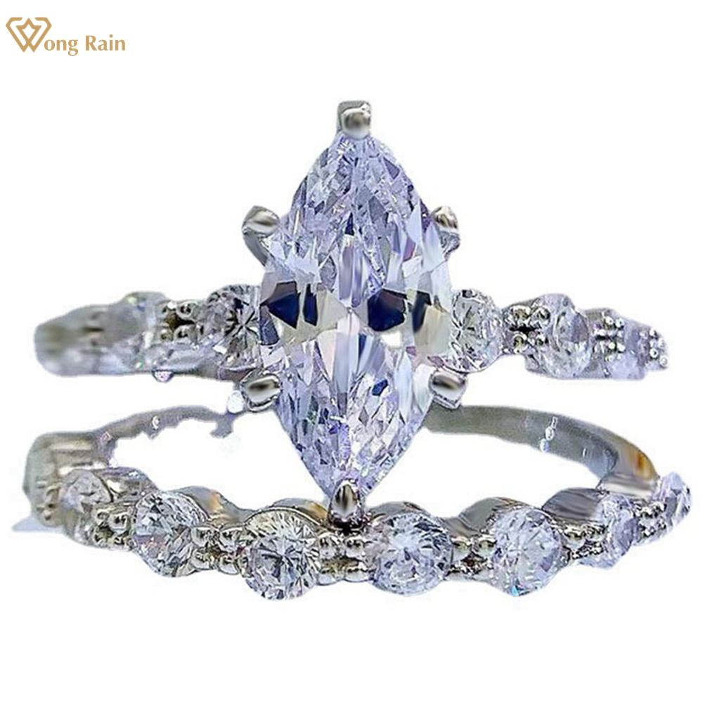 Wong Rain романтическое серебро 925 пробы огранка «маркиз» 6*12 мм AAAAA цирконы драгоценный камень свадебное обручальное кольцо комплект ювелирных украшений 2 шт. US 6 белый 
Wong Rain романтическое серебро 925 пробы огранка «маркиз» 6*12 мм AAAAA цирконы драгоценный камень свадебное обручальное кольцо комплект ювелирных украшений 2 шт. US 6 белый