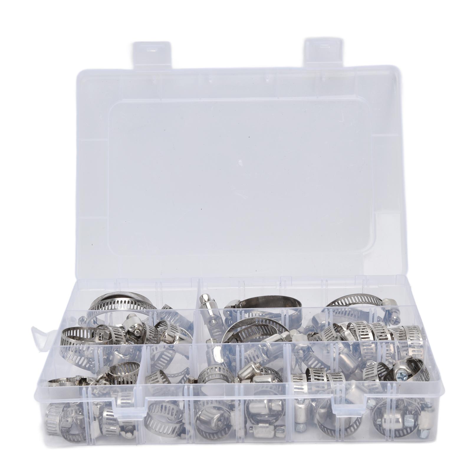 60Pcs Hose Clamp Stainless Steel Adjustable American Type Industrial Tube Clips Set FS090001
60Pcs Hose Clamp Stainless Steel Adjustable American Type Industrial Tube Clips Set FS090001