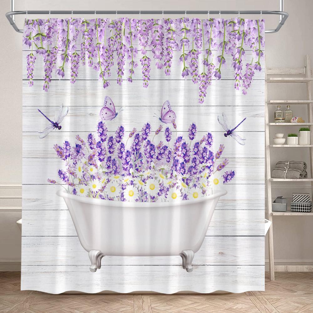 Purple Floral Shower Curtain Butterfly Dragonfly Lavender Flower Blue Hydrangea Rustic Plant Bathroom Curtains Fabric Home Decor W60H190(CM)-1 Pcs
Purple Floral Shower Curtain Butterfly Dragonfly Lavender Flower Blue Hydrangea Rustic Plant Bathroom Curtains Fabric Home Decor W60H190(CM)-1 Pcs