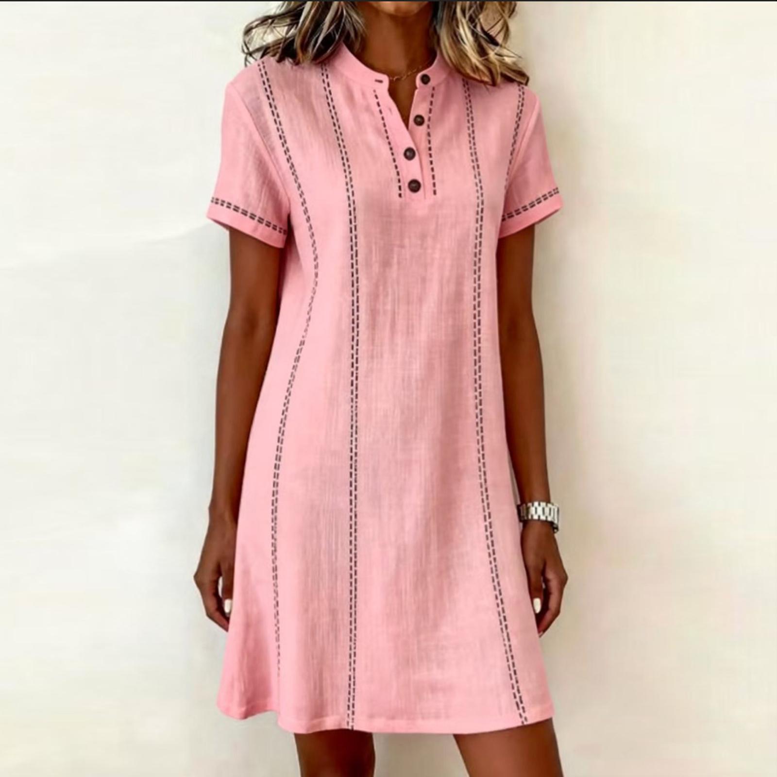 Women Casual V Neck Button Front Short Sleeve Dress Lightweight Summer Loose Fit Knee Length Dress for Daily Wear XL рожевий
Women Casual V Neck Button Front Short Sleeve Dress Lightweight Summer Loose Fit Knee Length Dress for Daily Wear XL рожевий