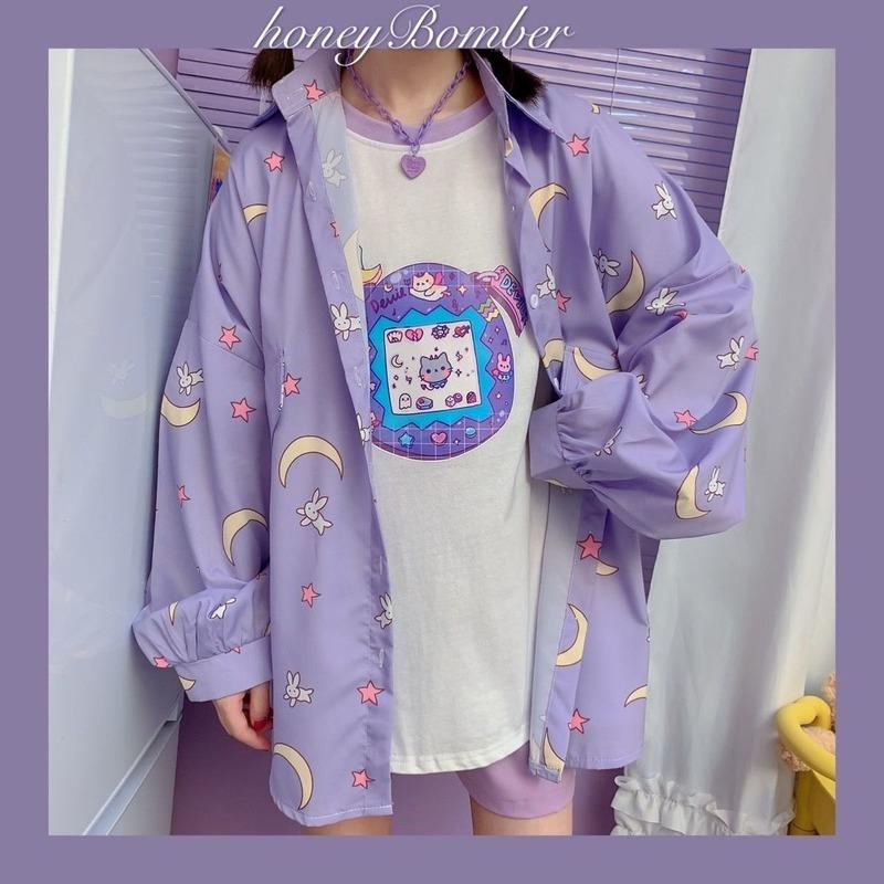 Корейский стиль Женские рубашки Kawaii Мода JK Блузка Женщины с длинным рукавом Симпатичный лунный принт Пуговица Вверх Рубашка Овер-айз Топы
Корейский стиль Женские рубашки Kawaii Мода JK Блузка Женщины с длинным рукавом Симпатичный лунный принт Пуговица Вверх Рубашка Овер-айз Топы