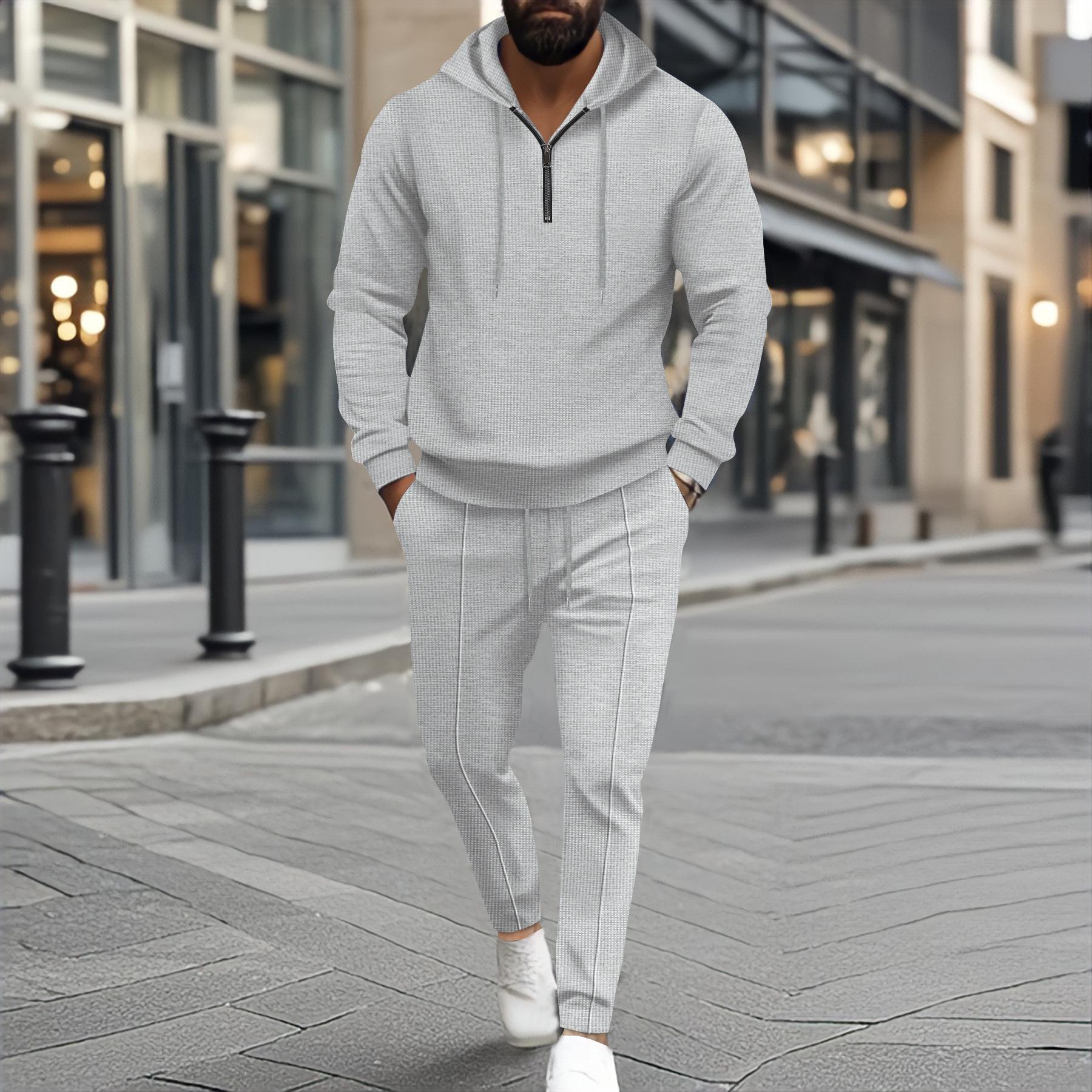Men s Waffle Knit Hooded Two-Piece Set with Zipper Long Sleeve Top and Pants XL серый
Men s Waffle Knit Hooded Two-Piece Set with Zipper Long Sleeve Top and Pants XL серый