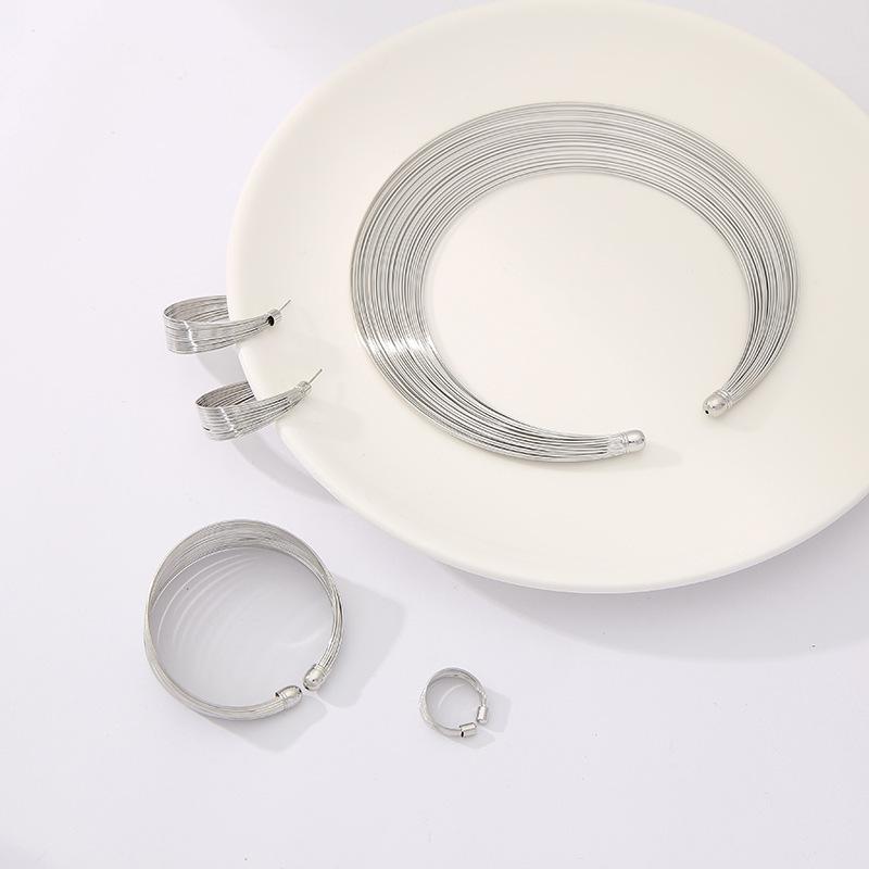 Wind Opening Necklace, Bracelet, Earrings, Ring, Four-Piece Set, High-End Multi-Layer Steel Wire Bridal Jewelry.
Wind Opening Necklace, Bracelet, Earrings, Ring, Four-Piece Set, High-End Multi-Layer Steel Wire Bridal Jewelry.