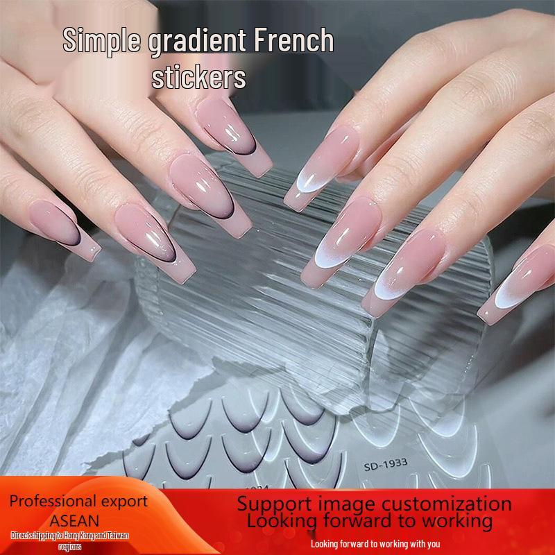 Gradient French Nail Stickers: Versatile V-Shaped Smile with Black & White Stripes - Hot-Selling Nail Decorations.
Gradient French Nail Stickers: Versatile V-Shaped Smile with Black & White Stripes - Hot-Selling Nail Decorations.