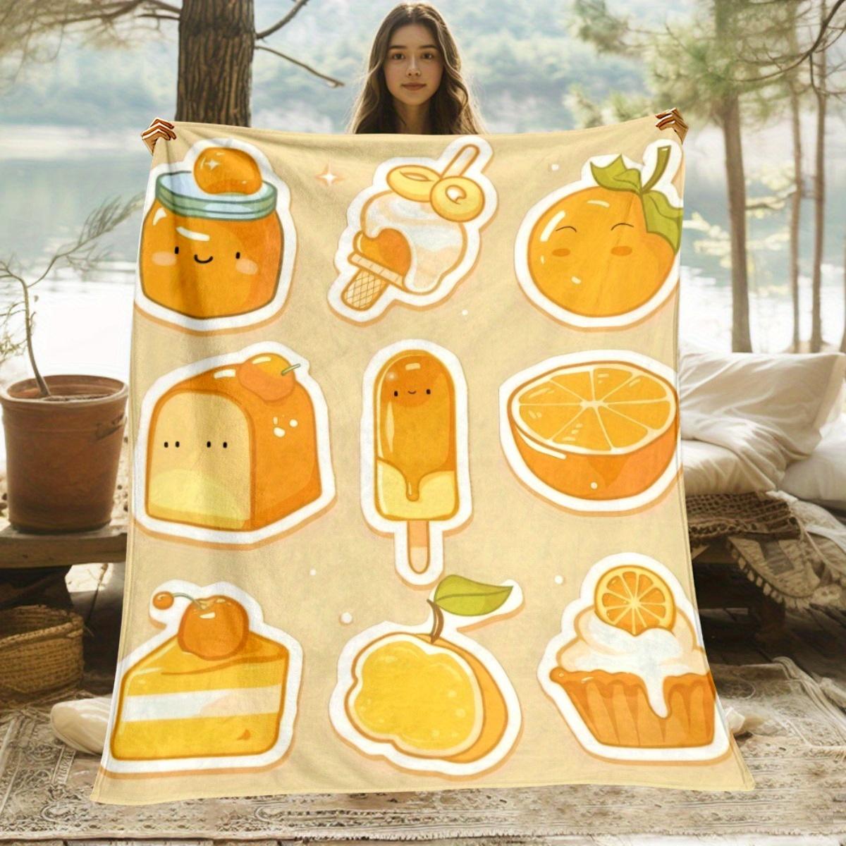 Orange Dessert Cartoon Flannel Blanket Cute Kawaii Orange Themed Snack Design Soft Plush Throw Blanket for Kids Room BeddingGift 75x100cm
Orange Dessert Cartoon Flannel Blanket Cute Kawaii Orange Themed Snack Design Soft Plush Throw Blanket for Kids Room BeddingGift 75x100cm