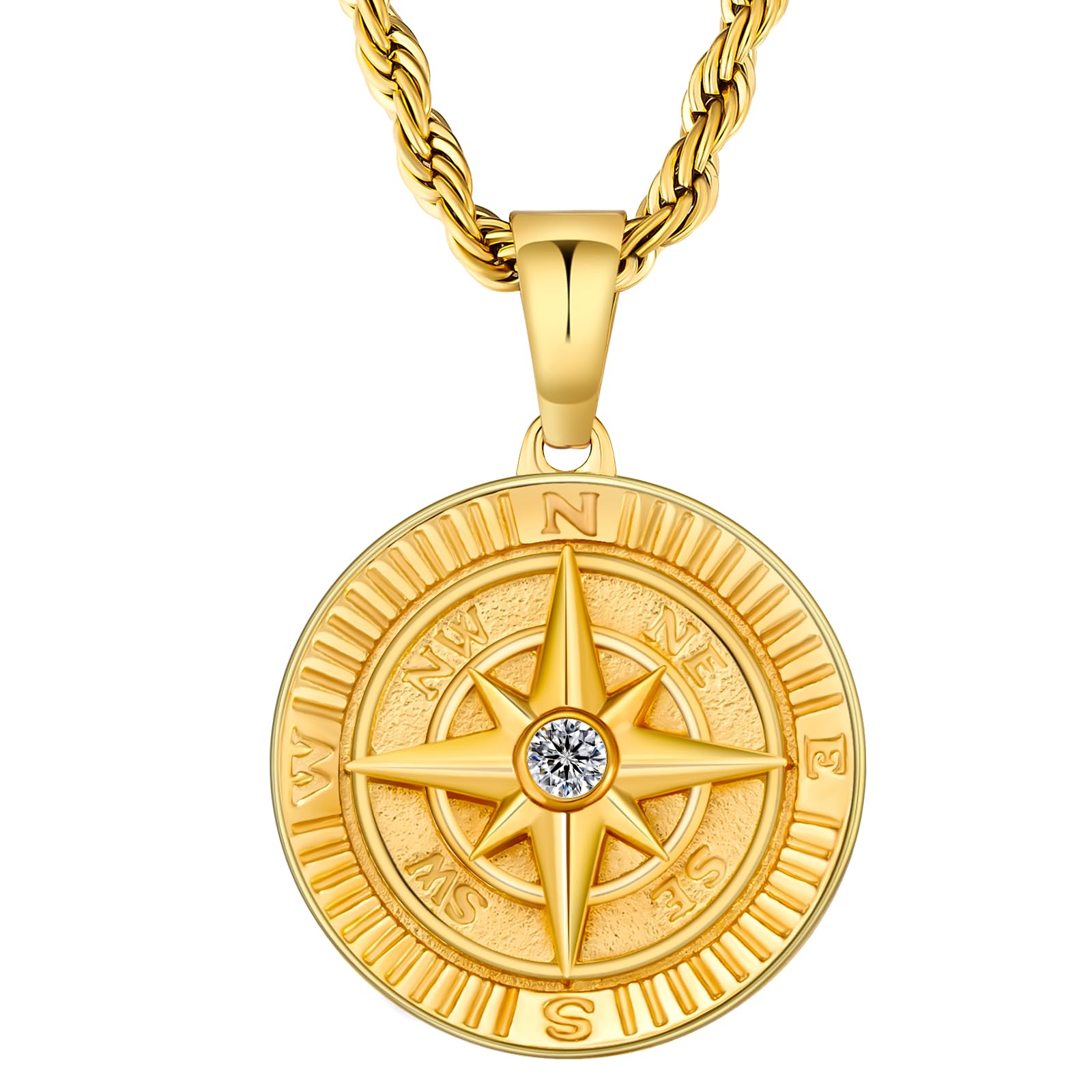 Coin Necklace Compass Pendant with French Rope Medal Gold Surgical Stainless Amulet Gift Box KRKC&CO 2.5mm Chain, Necklace, Plated, Steel,
Coin Necklace Compass Pendant with French Rope Medal Gold Surgical Stainless Amulet Gift Box KRKC&CO 2.5mm Chain, Necklace, Plated, Steel,