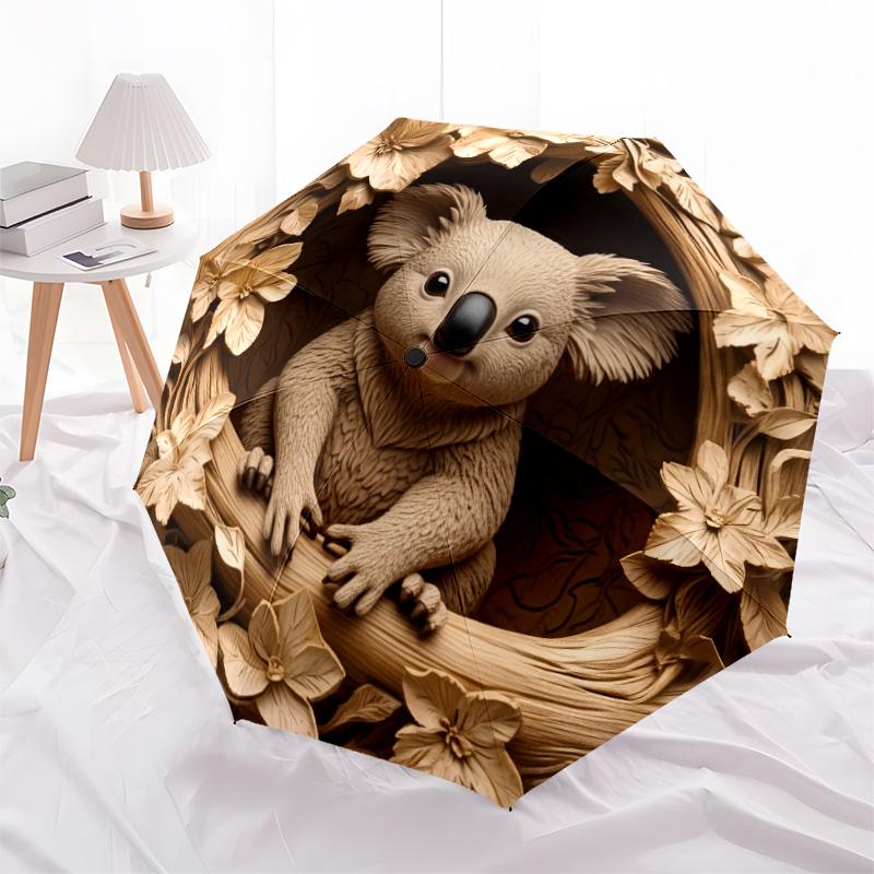Woodcarved Monkey, Koala, Lion & Phoenix pattern, automatic folding umbrella, portable and foldable design, 8 ribs, a Christmas or birthday gift.
Woodcarved Monkey, Koala, Lion & Phoenix pattern, automatic folding umbrella, portable and foldable design, 8 ribs, a Christmas or birthday gift.