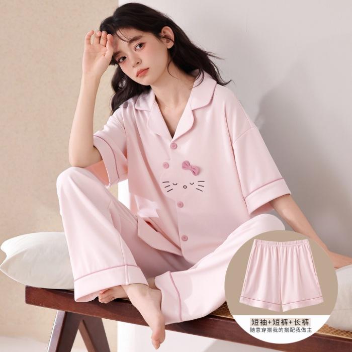 Spot pure cotton cartoon pajamas women s three-piece set summer new short sleeves + shorts + trousers free shipping M
Spot pure cotton cartoon pajamas women s three-piece set summer new short sleeves + shorts + trousers free shipping M