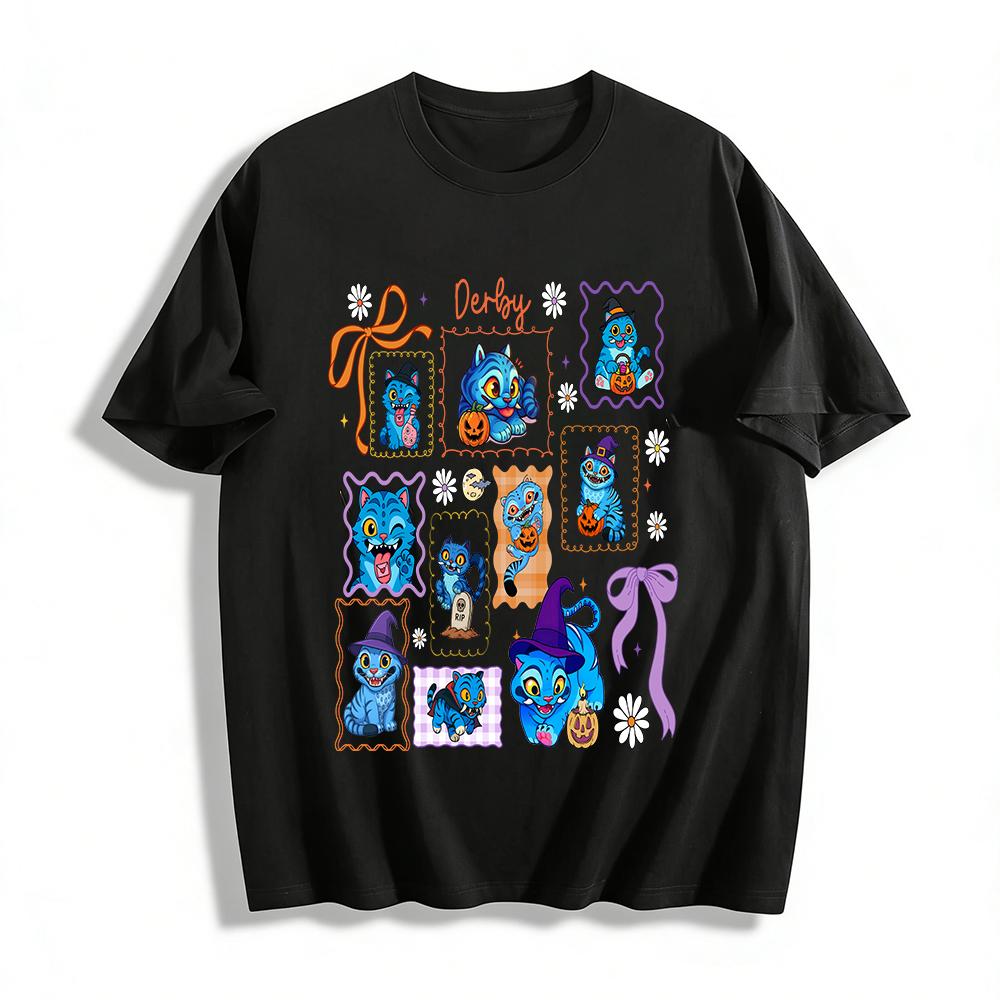 Halloween Derby Blue Cat Graphic T-shirt Spooky Magic Kitty Pumpkin Themed Casual Top Pure cotton T-shirt XXS
Halloween Derby Blue Cat Graphic T-shirt Spooky Magic Kitty Pumpkin Themed Casual Top Pure cotton T-shirt XXS
