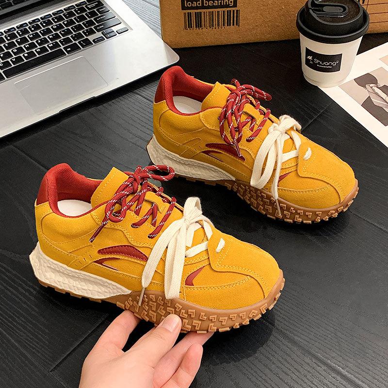 Натуральная кожа~ 7 см увеличение внутренней высоты Немецкие тренировочные туфли женские на платформе весна и лето новая маленькая спортивная и повседневная обувь Форреста Гампа 40 жёлтый