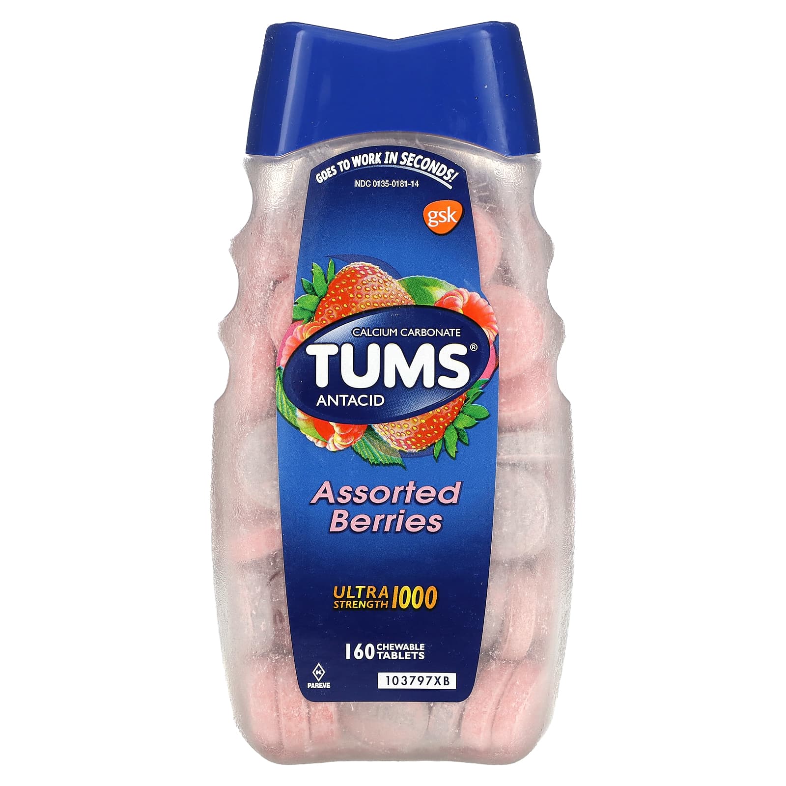 Tums, Надзвичайна міцність проти насіння, різноманітні ягідні смаки, 1000 мг, 160 жувальних таблеток
Tums, Надзвичайна міцність проти насіння, різноманітні ягідні смаки, 1000 мг, 160 жувальних таблеток