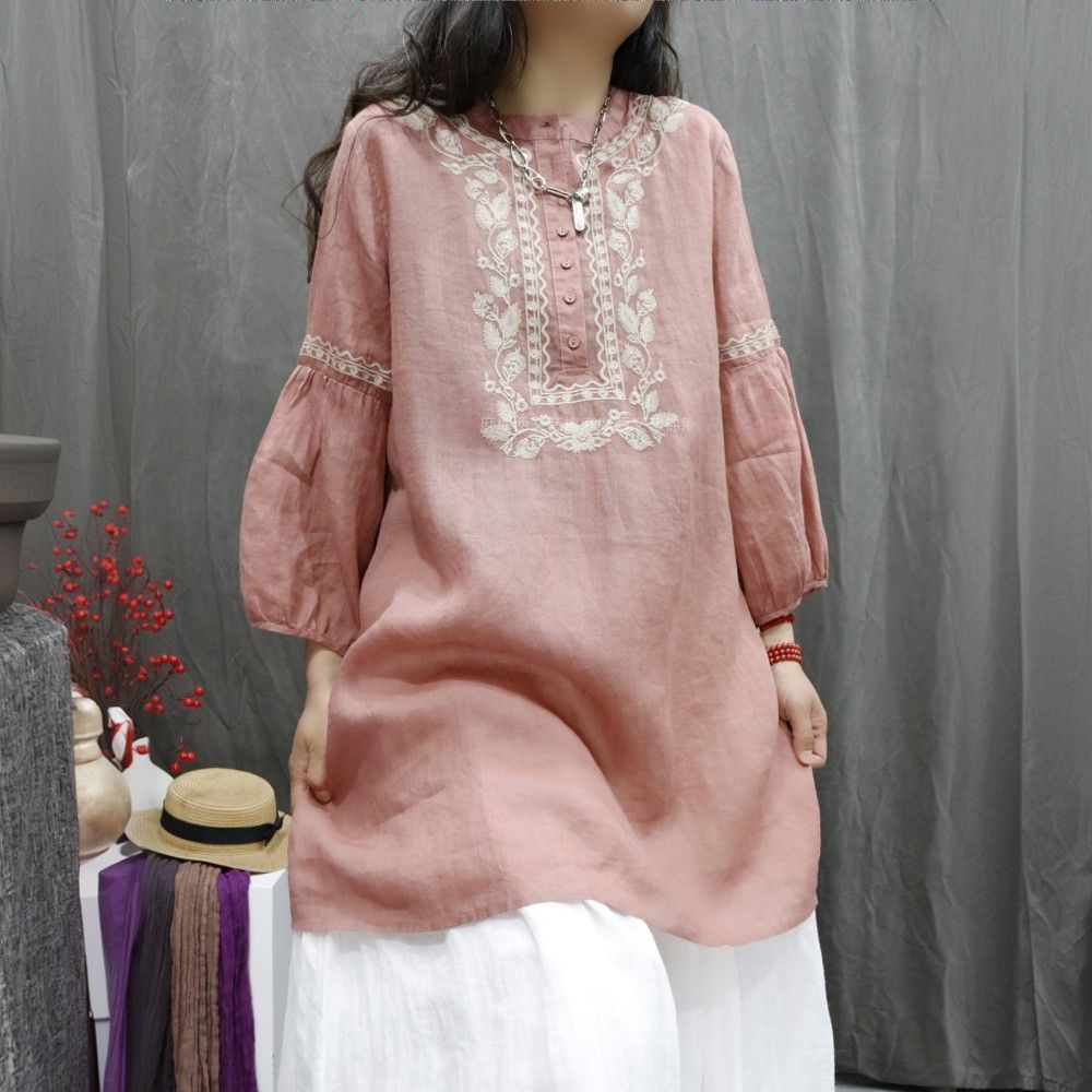 Vintage Summer Women s Cotton Linen Blouse Embroidered Loose Oversized Shirt Round Neck Blouse 3XL рожевий
Vintage Summer Women s Cotton Linen Blouse Embroidered Loose Oversized Shirt Round Neck Blouse 3XL рожевий