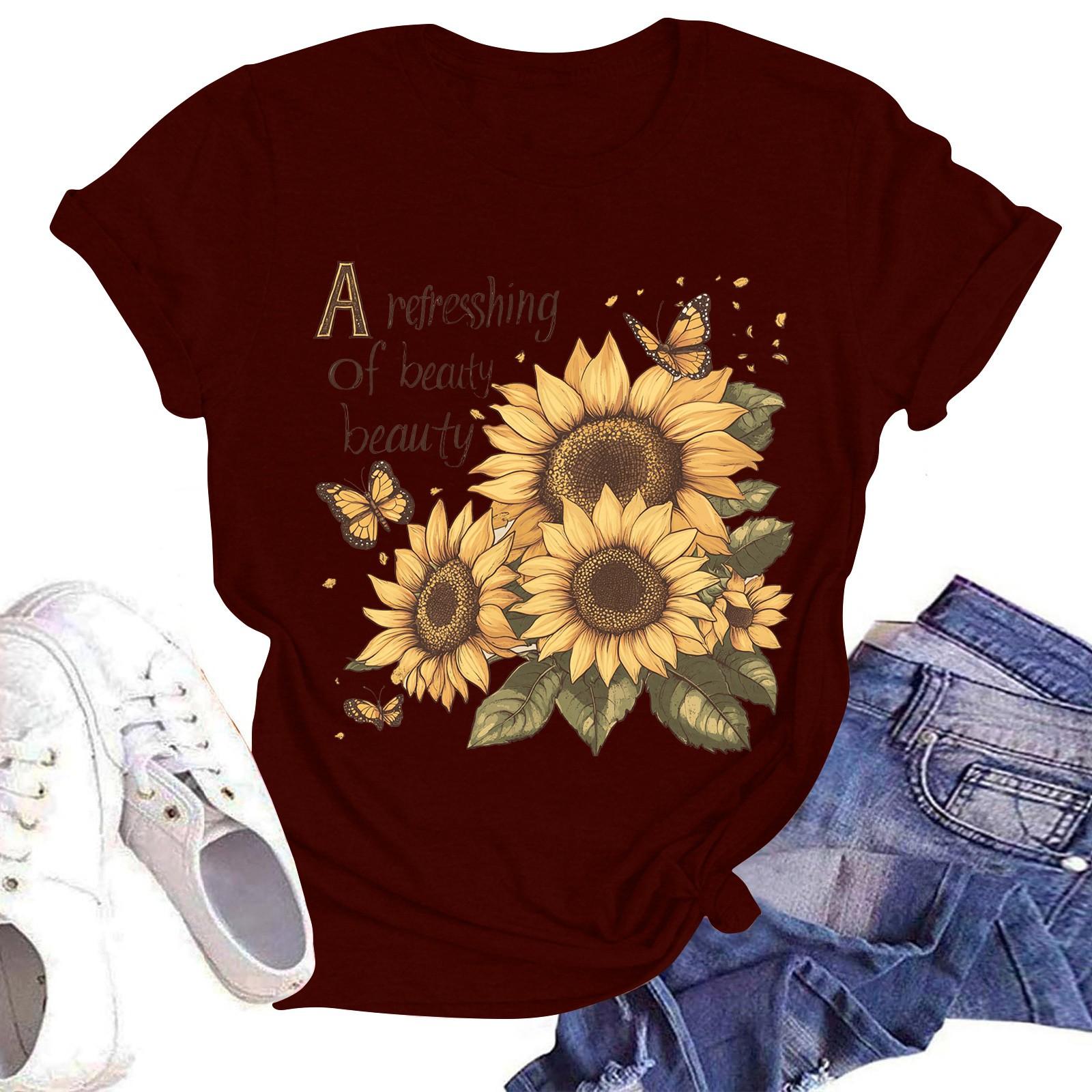 Женская повседневная модная уличная футболка с коротким рукавом и принтом подсолнухов L винный
Женская повседневная модная уличная футболка с коротким рукавом и принтом подсолнухов L винный