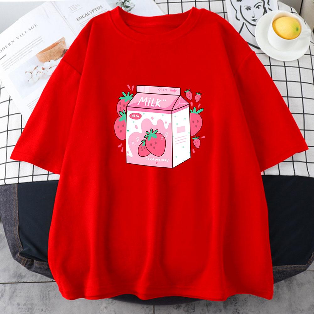 Strawberry Milk Cartoon Printing Teeshirt Casual Short Sleeve Oneck Tshirts Cotton Soft High Quality Tshirts Women Girls Tees S
Strawberry Milk Cartoon Printing Teeshirt Casual Short Sleeve Oneck Tshirts Cotton Soft High Quality Tshirts Women Girls Tees S