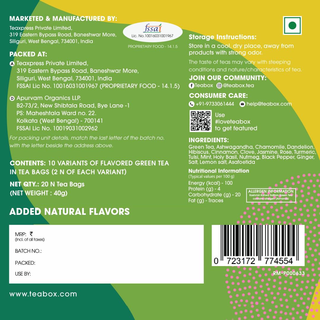 Набор дегустационных зеленых чаев Teabox Wellness - 20 пакетиков ассорти, 10 вкусов × по 2 шт. | Цельнолистовой, 0% горечи | Разнообразный набор зеленых чаев на любое настроение
Набор дегустационных зеленых чаев Teabox Wellness - 20 пакетиков ассорти, 10 вкусов × по 2 шт. | Цельнолистовой, 0% горечи | Разнообразный набор зеленых чаев на любое настроение