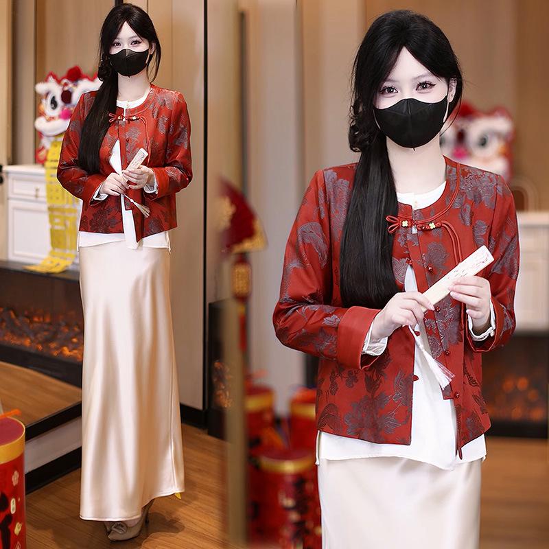 Women s Retro Chinese Style Jacquard Jacket - Versatile Round Neck for Spring and Autumn M китайский красный
Women s Retro Chinese Style Jacquard Jacket - Versatile Round Neck for Spring and Autumn M китайский красный
