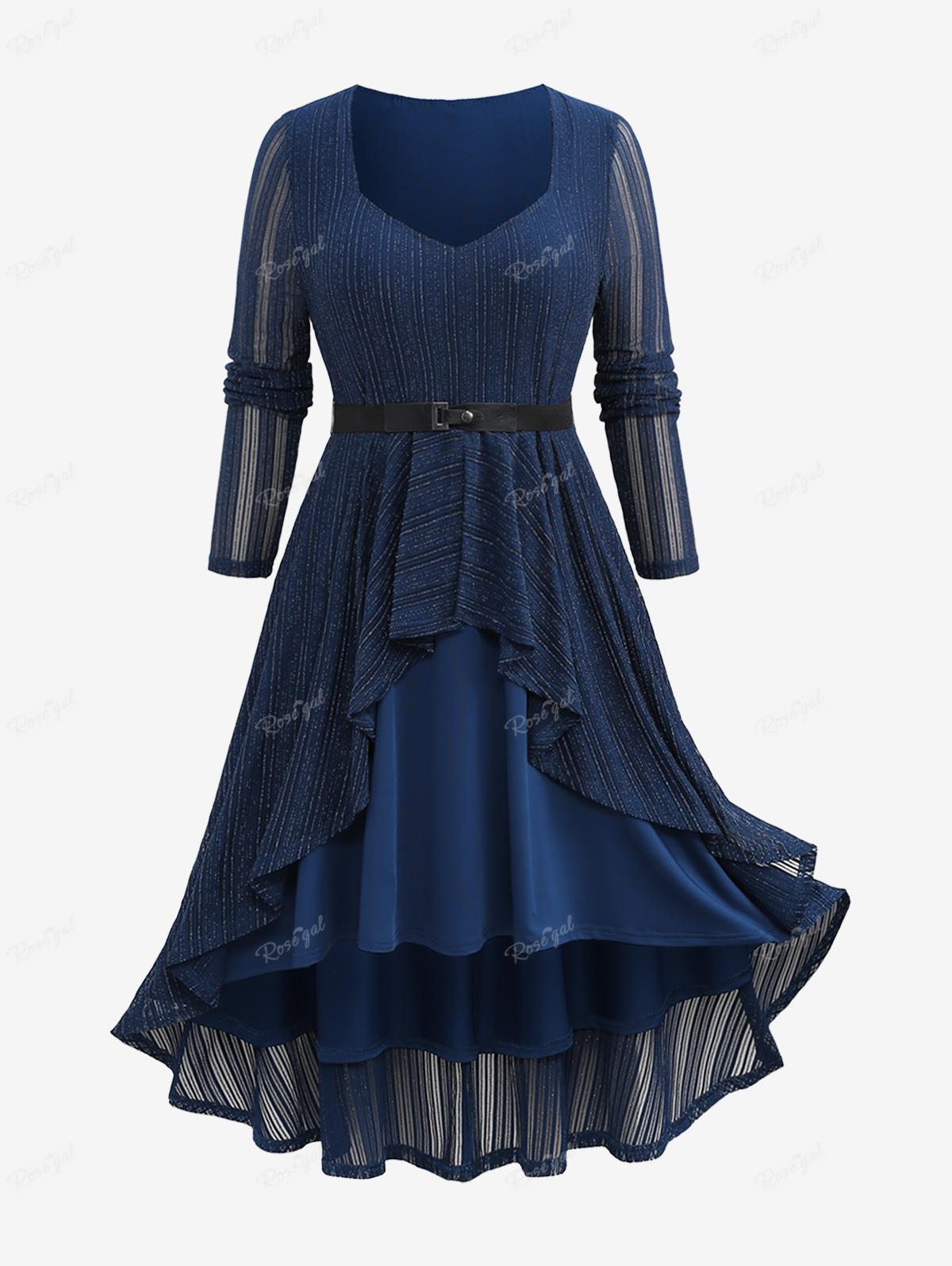 Rosegal Plus Size Серебряное блестящее сетчатое платье с оборками и поясом, асимметричным вырезом и длинными рукавами 2XL глубокий/синий
Rosegal Plus Size Серебряное блестящее сетчатое платье с оборками и поясом, асимметричным вырезом и длинными рукавами 2XL глубокий/синий