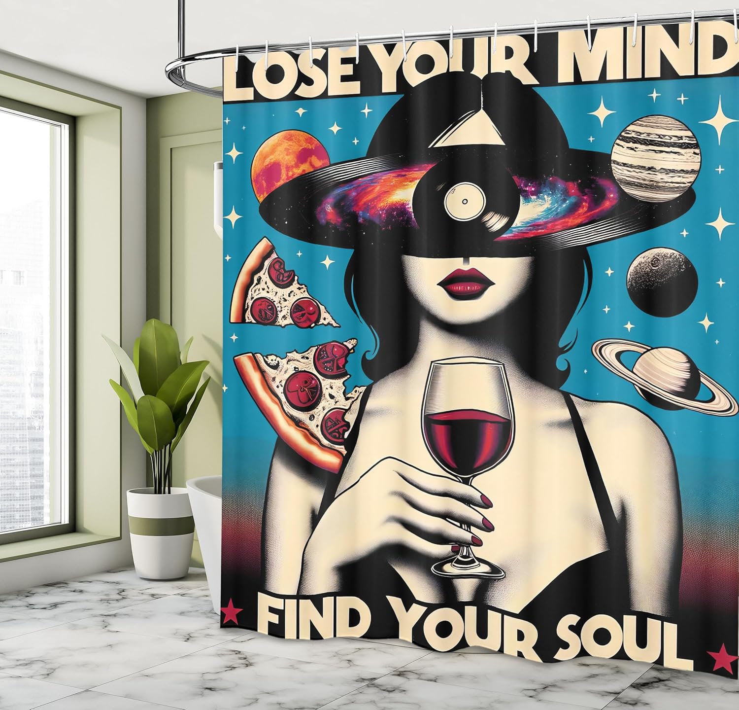 Vintage Shower Curtain, Galaxy Themed Retrospective Lose Your Mind Lettering Woman Vine Mars, Cloth Fabric Bathroom De W60H190(CM)-1 Pcs
Vintage Shower Curtain, Galaxy Themed Retrospective Lose Your Mind Lettering Woman Vine Mars, Cloth Fabric Bathroom De W60H190(CM)-1 Pcs