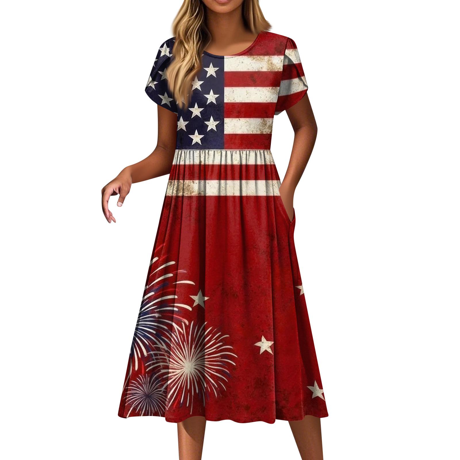 Women s Fashion Casual Loose Independence Day Printed Round Neck Pocket Short Sleeve Dress XL винний
Women s Fashion Casual Loose Independence Day Printed Round Neck Pocket Short Sleeve Dress XL винний