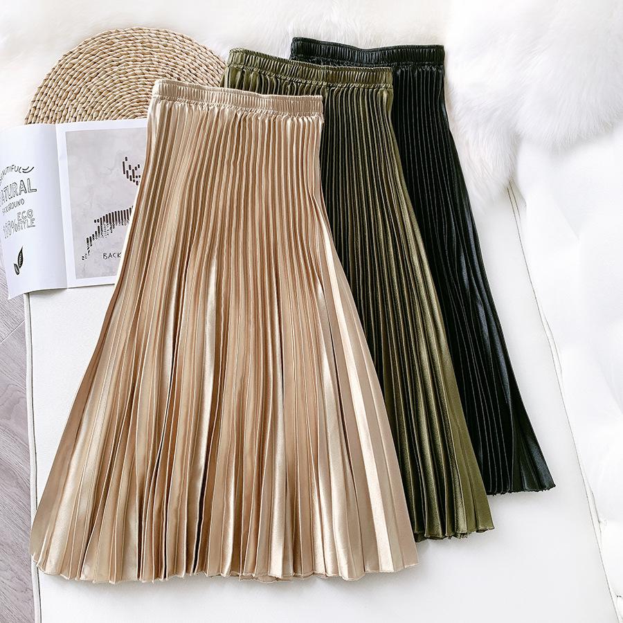 High-Waisted Metallic Satin Pleated Midi Skirt - Vintage Slimming A-Line for Spring/Summer One Size
High-Waisted Metallic Satin Pleated Midi Skirt - Vintage Slimming A-Line for Spring/Summer One Size
