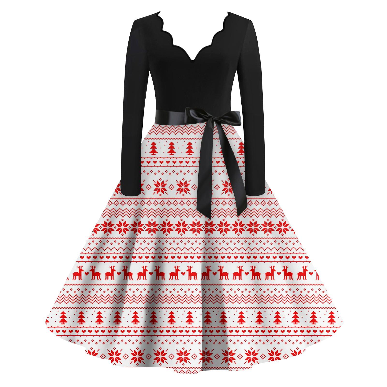 Women s Casual Fashion V-neck Long Sleeved Retro Christmas Print Retro Dress Autumn S
Women s Casual Fashion V-neck Long Sleeved Retro Christmas Print Retro Dress Autumn S