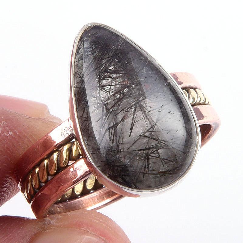 Natural Black Rutile Gemstone 925 Sterling Silver Jewelry Two Tone Ring S.9 s6P40
Natural Black Rutile Gemstone 925 Sterling Silver Jewelry Two Tone Ring S.9 s6P40