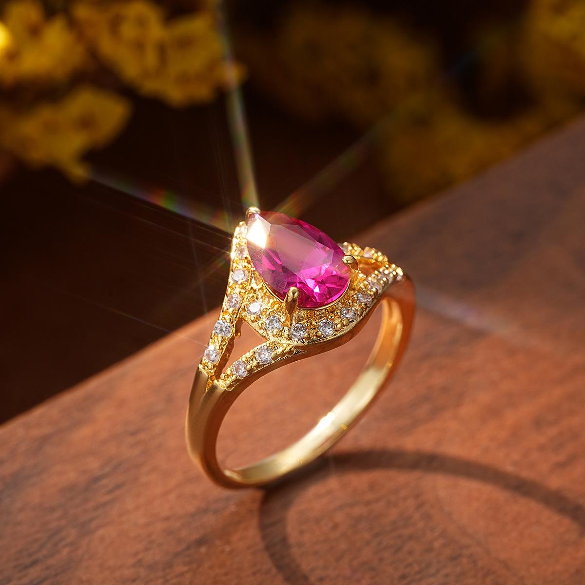 Luxury Gold Plated Red Corundum Teardrop Zircon Ring for Women - Elegant European & American Design Size 10
Luxury Gold Plated Red Corundum Teardrop Zircon Ring for Women - Elegant European & American Design Size 10