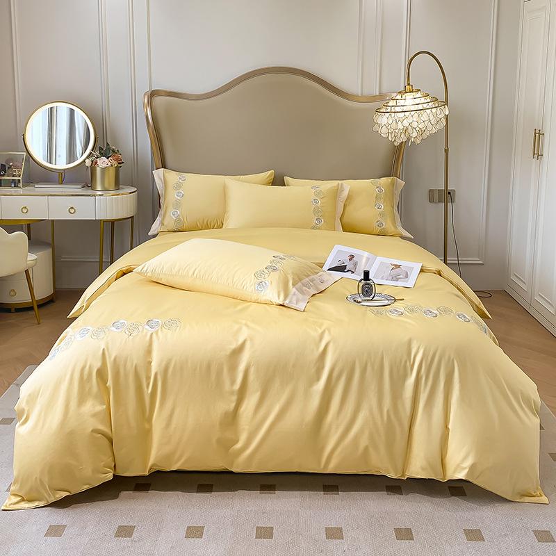 Вышитый чистый хлопок четырехсекционный пододеяльник однотонная простыня легкое роскошное постельное белье в стиле 1.2m bed