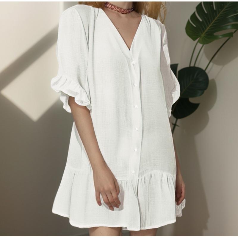 European & American Summer V-neck Ruffle Dress: Solid Color Beach Cover-up Extra Large
European & American Summer V-neck Ruffle Dress: Solid Color Beach Cover-up Extra Large