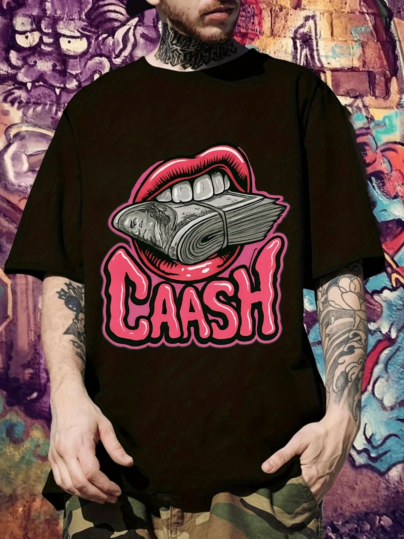 Graphic Print T-shirt - Bold Cash Design with Lips & Money - Black with Pink Accents - Streetwear Essential for Parties S
Graphic Print T-shirt - Bold Cash Design with Lips & Money - Black with Pink Accents - Streetwear Essential for Parties S