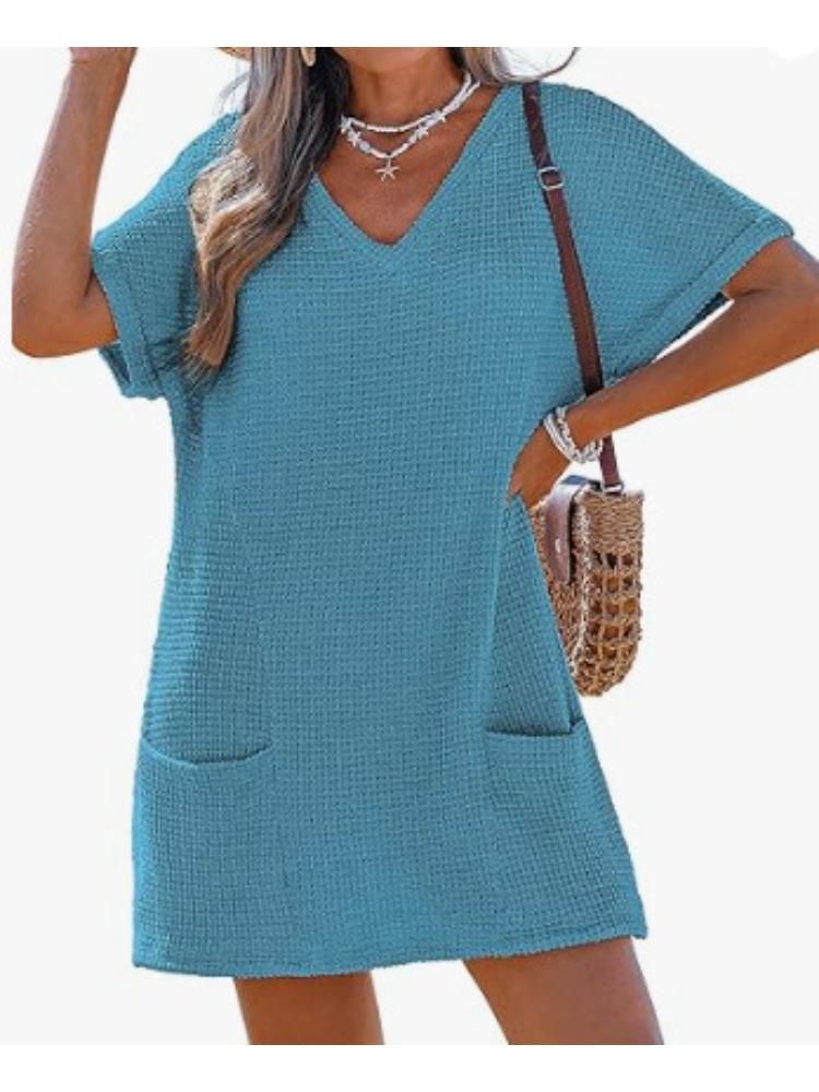 Women s Off White V-Neck Short Sleeve Pocket Beach Dress XXL peacock синього кольору
Women s Off White V-Neck Short Sleeve Pocket Beach Dress XXL peacock синього кольору