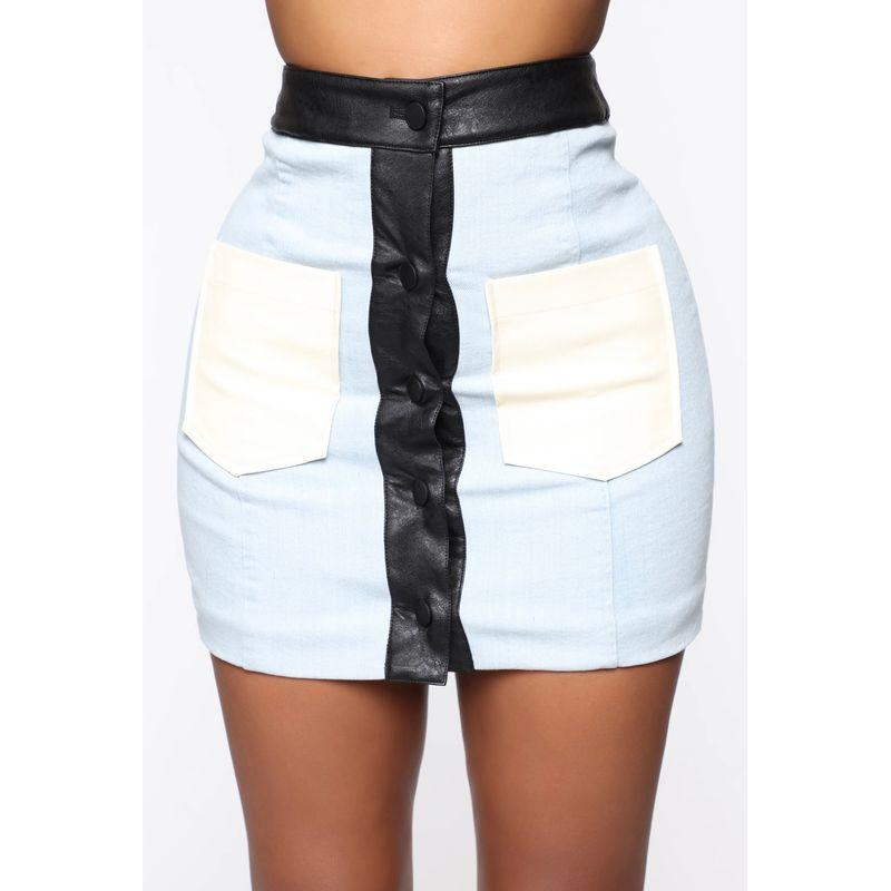 Export Single FN Home Sheath High Waist Slim Looking Silm Pu Pocket Button Skirt Skirt with Denim Cotton Skirt Cowboy light blue M
Export Single FN Home Sheath High Waist Slim Looking Silm Pu Pocket Button Skirt Skirt with Denim Cotton Skirt Cowboy light blue M