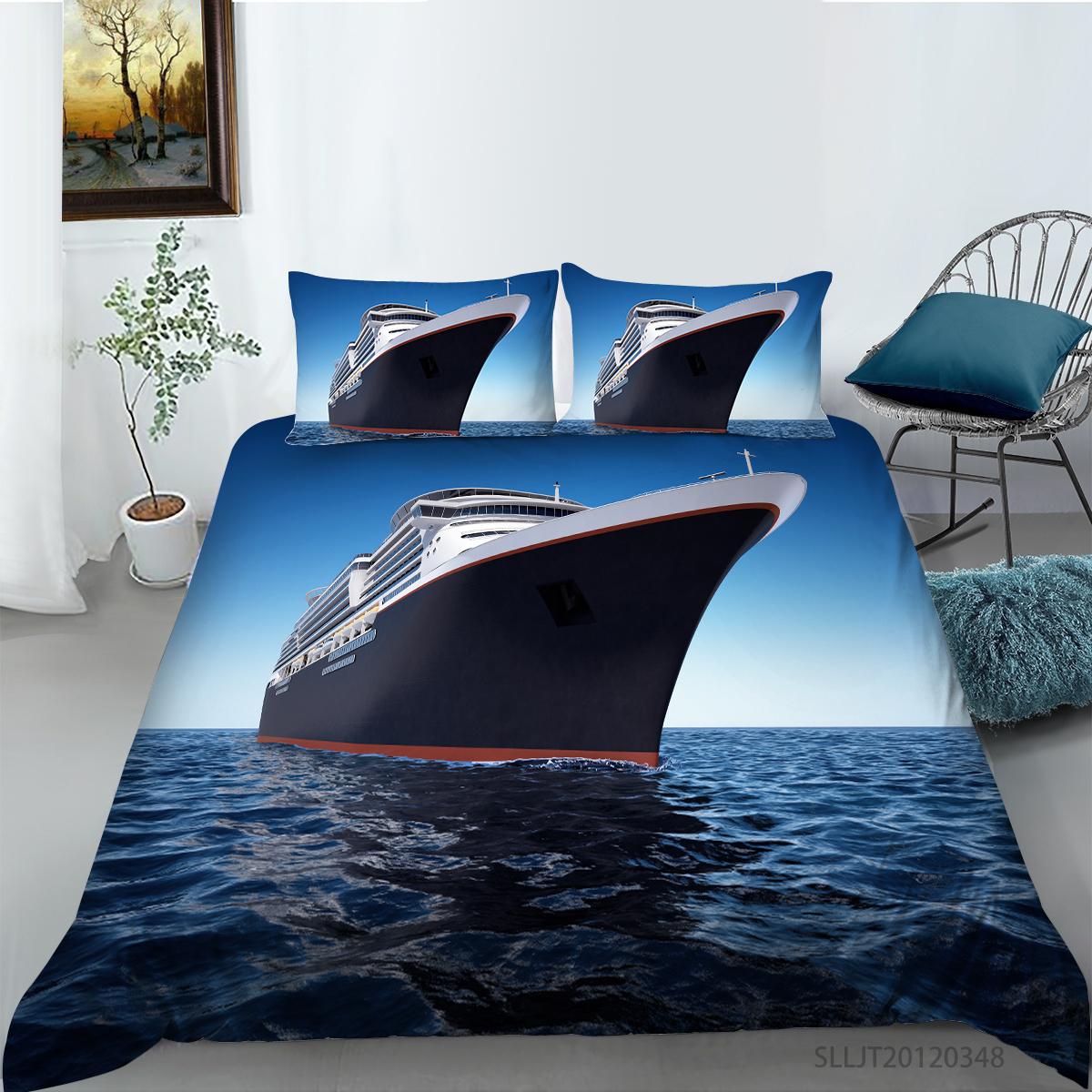 3D Постельные принадлежности Односпальная двуспальная кровать Полноразмерная наволочка с принтом корабля и пододеяльник 2/3 предмета удобного домашнего постельного белья для мальчиков и мужской комнаты UK Single 135x200cm