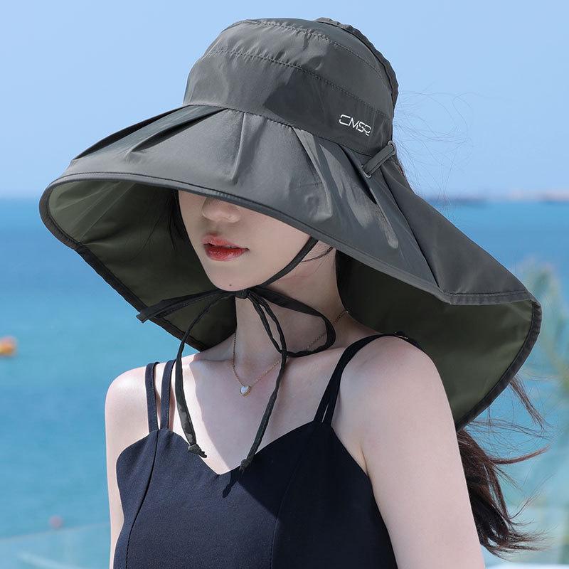 Летние тонкие солнцезащитные шляпы для женщин, женские шляпы для рыбаков с большими полями, солнцезащитный козырек, черная резинка